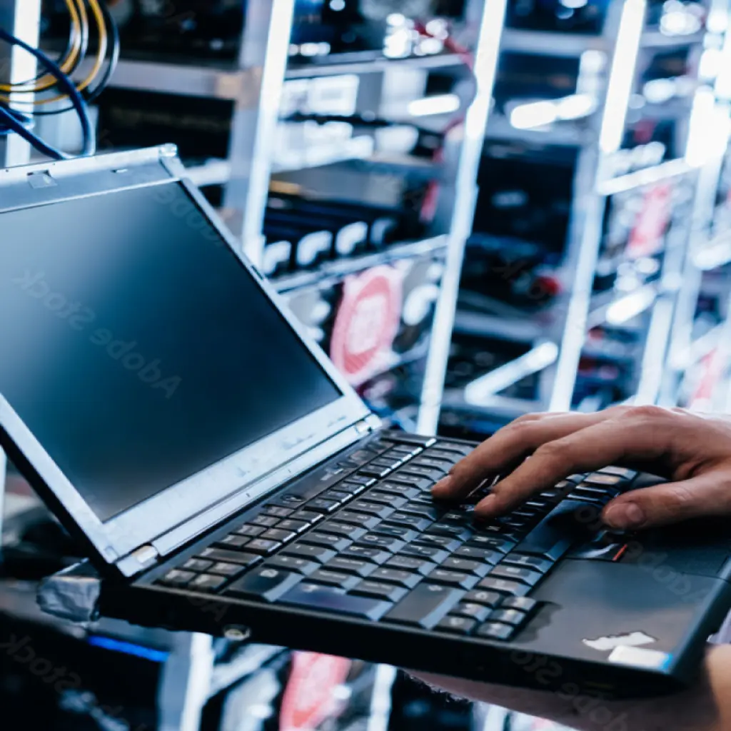 Eine Hand tippt auf einem Laptop