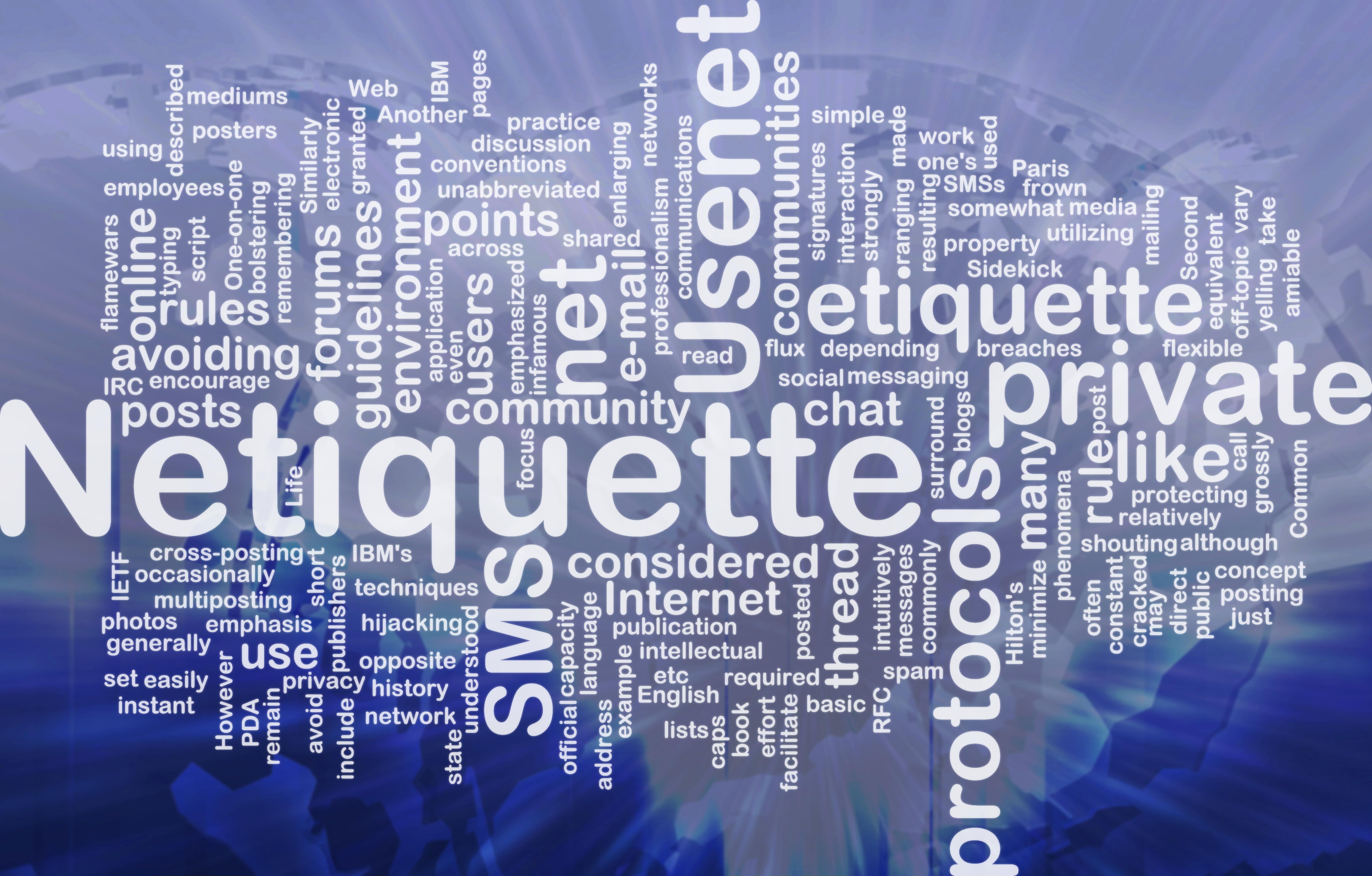 Wortsammlung zum Thema Nettiquette, kümstlerisch dargestellt in einer Wolke